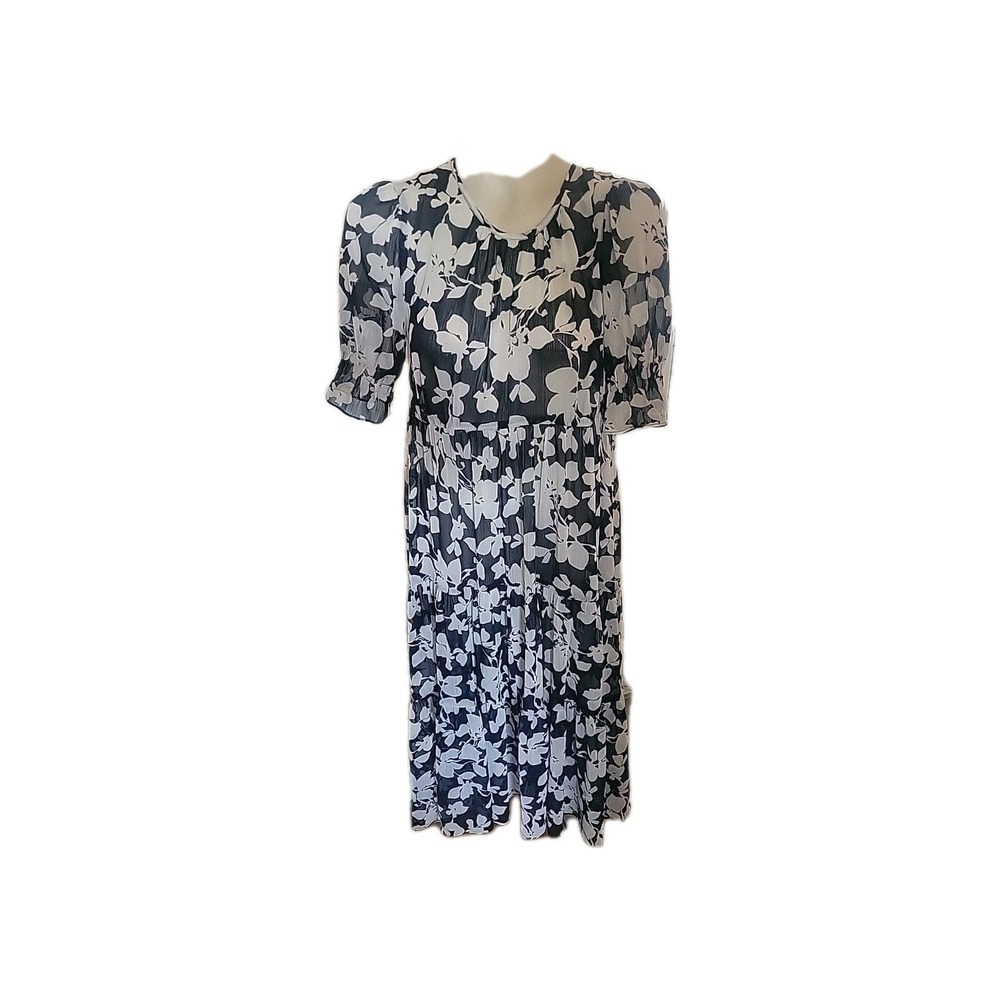 Tommy Hilfiger Black Dress sz 8 sheer Floral Tiered overlay maxi Designer Luxury
